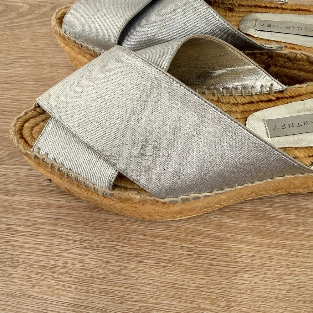 Stella McCartney Silver Metallic Espadrille Platform Mules